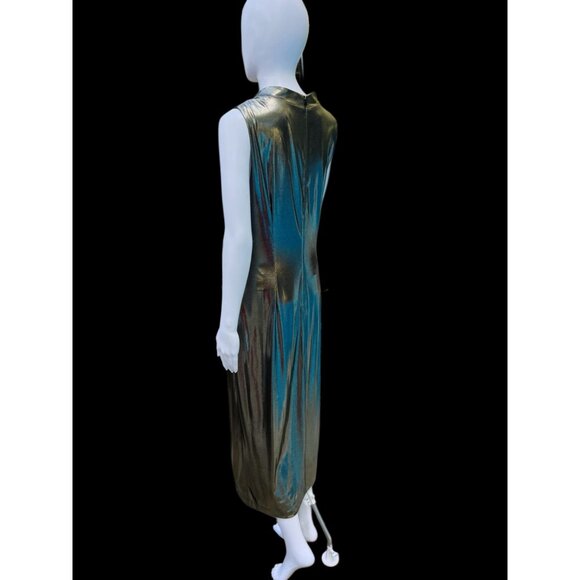 Vince Camuto Gold Metallic Draped Sleeveless Midi Dress Size 14 New With Tags Wo - Picture 7 of 12